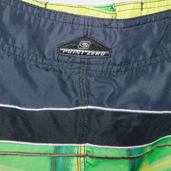 Point Zero Mens L Black Green Yellow plaid Lined Board Shorts Swim Trunks - Picture 9 of 11